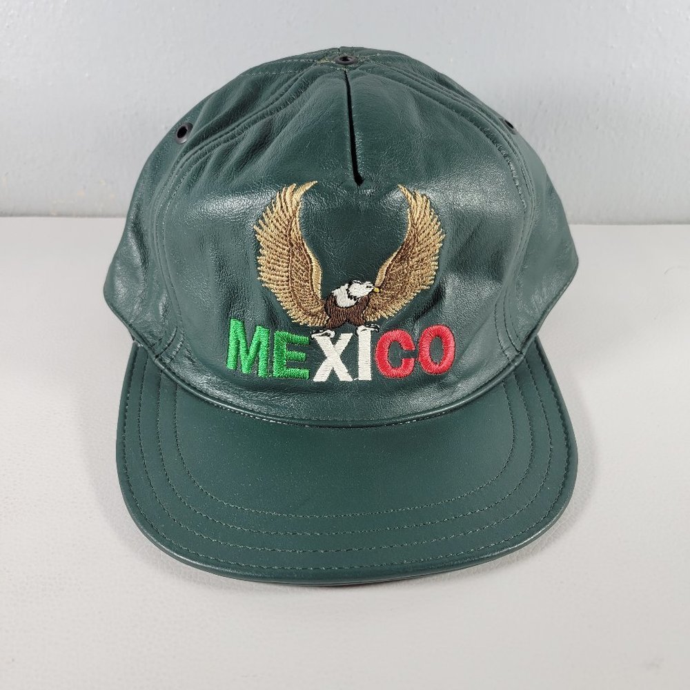 Mexico Hat Green Snap Back Trucker Cap Piel Leather Style Hecho En